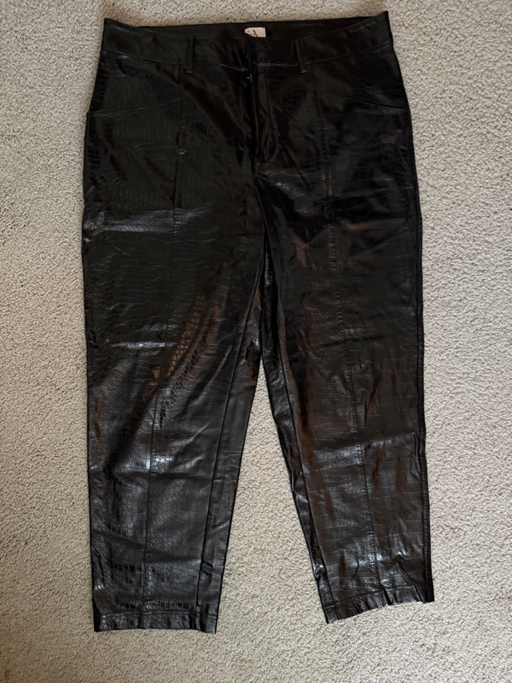 A New Day Black Croc‑Embossed Straight‑Leg Pants – Size 14